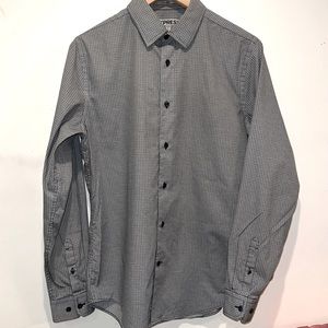 Men’s EXPRESS Fitted Cotton Geometric Black White Button Up Shirt Small14 14 1/5